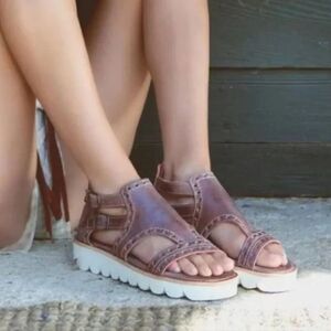 NWT Bed Stu Camden Leather Platform Sandals size 8 Brown Chunky Buckle Boho Chic